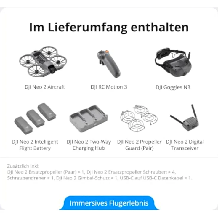 DJI Neo 2 Motion Fly More Combo, 4K Ultra HD Drohne mit omnidirektionaler Hinderniserkennung, DJI Goggles N3, DJI RC Motion 3, 3 Akkus und Ladestation – Bild 10
