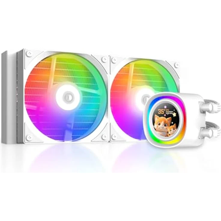 ID-COOLING FX240 LCD White, AIO CPU Flüssigkeitskühler mit 1,48-Zoll-Farb-LCD, ARGB-Beleuchtung für Intel und AMD – Bild 1