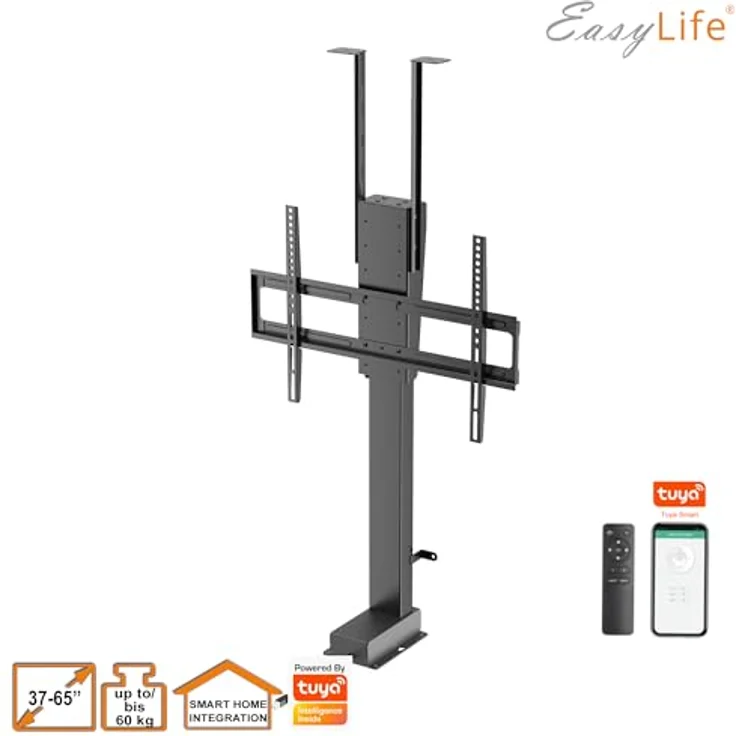 EasyLife EL-LM V2, motorisierter TV Lift mit Smart Home Funktion, elektrisch ausfahrbar & absenkbar, 37 bis 65 Zoll, VESA bis 600x400, schwarz – Bild 2