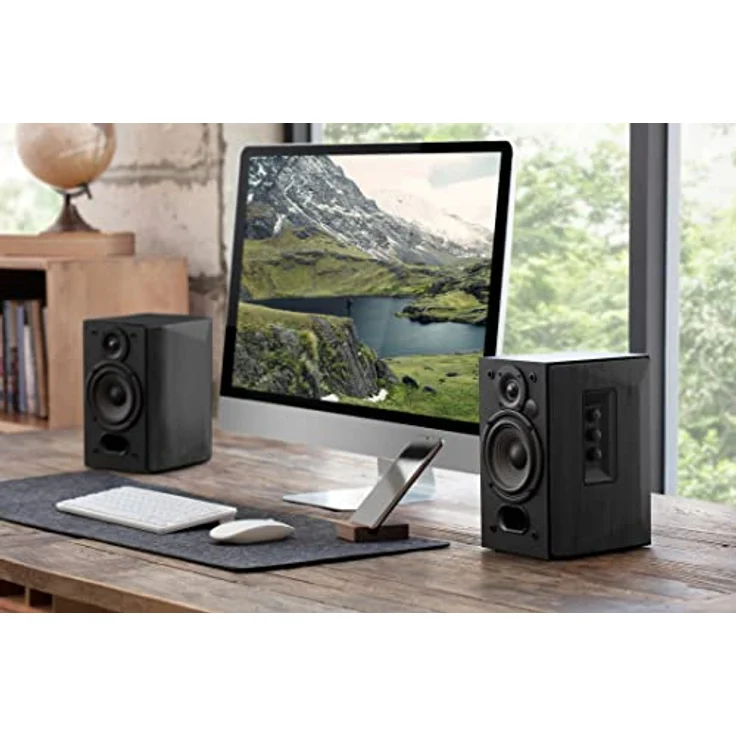 Edifier Studio R1380T, 2.0 Regallautsprecher-System mit 42 Watt, Echtholzgehäuse (MDF), Schwarz, mit Infrarot-Fernbedienung und zwei LINE IN Anschlüssen – Bild 2
