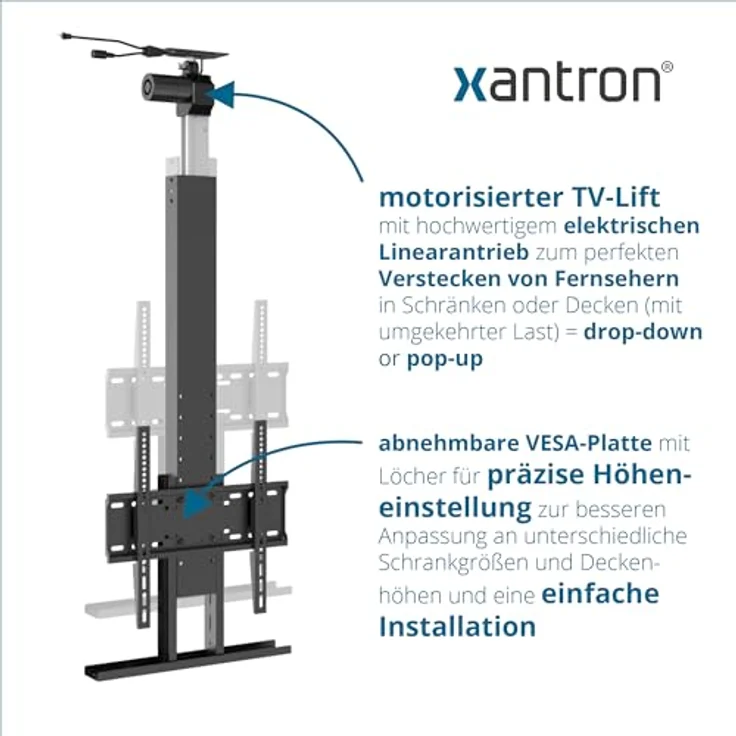 Xantron® PREMIUM-BD400E TV Lift Elektrisch mit Fernbedienung für Boden & Decke [32-55 Zoll] in elegantem Schwarz – Bild 3