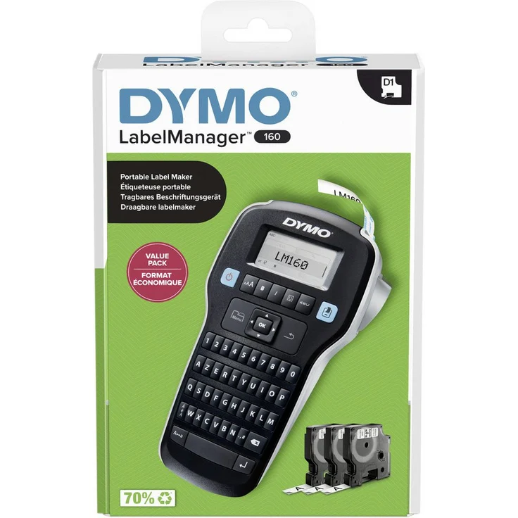 DYMO LabelManager™ 160 ValuePack AZERTY Beschriftungsgerät 6-12 mm Sparpaket - Schwarz/Grau – Bild 1