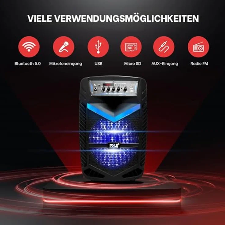 Pyle PA Bluetooth Lautsprecher-Karaoke Maschine, 600W, 10” Subwoofer, Karaoke Mikrofon, Bluetooth, Partybeleuchtung, Aufnahmefunktion, tragbar – Bild 3