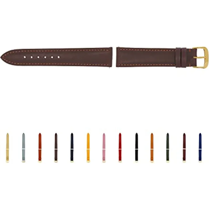 SELVA Uhrenarmband, 24 mm, Leder, Mokka mit goldener Schließe, handgefertigt in Deutschland, Quick Release Federstege