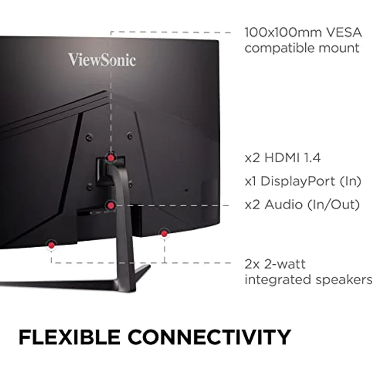 ViewSonic VX3218C-2K 32" QHD VA Curve Frameless Monitor, 165Hz, 1ms MPRT, 2 HDMI, DisplayPort, Speakers, FreeSync Premium, HDR10 - Hochwertiger Schwarz Monitor – Bild 5