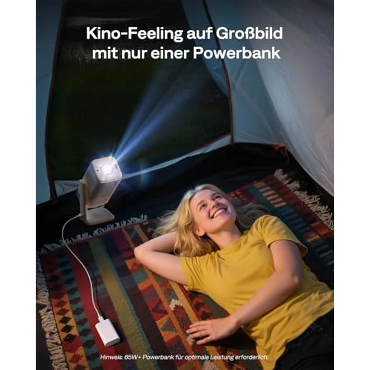 Aurzen Boom Air Mini Beamer, tragbarer Smart Projektor mit Google TV & Netflix, 4K Unterstützung, Dolby Audio, TOF Autofokus, Drehbarer Ständer, Cremeweiß – Bild 3