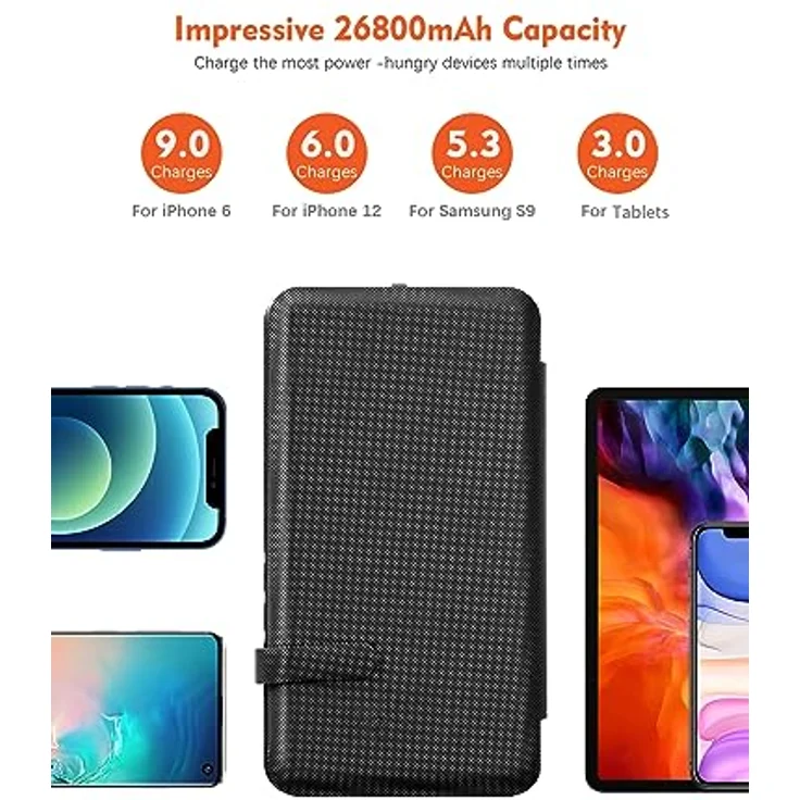 Elzle Solar PowerBank (26800 mAh, 99.16 Wh), Powerbank, Orange, Schwarz – Bild 2