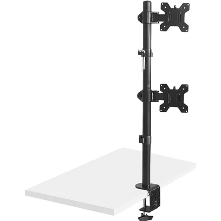 Maclean MC-966 Vertikale Doppelmonitorhalterung für 13-27" Zoll OLED QLED LCD und LED Monitore bis 9kg, schwenkbar, neigbar, drehbar, VESA 75x75 100x100, schwarz – Bild 1