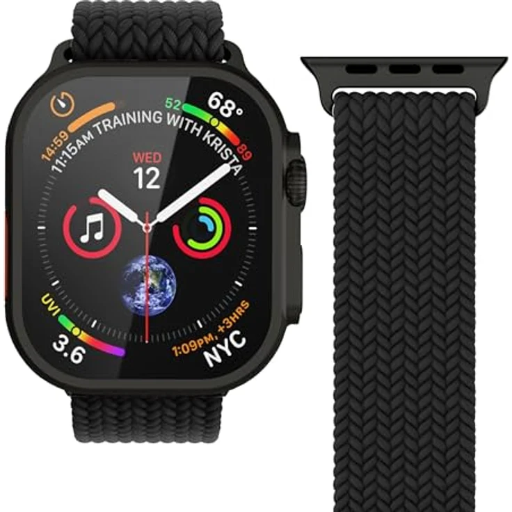 VONMÄHLEN Woven Loop Nylonarmband, stufenlos verstellbar, schweiß- und wasserabweisend, kompatibel mit Apple Watch - All Black – Bild 2