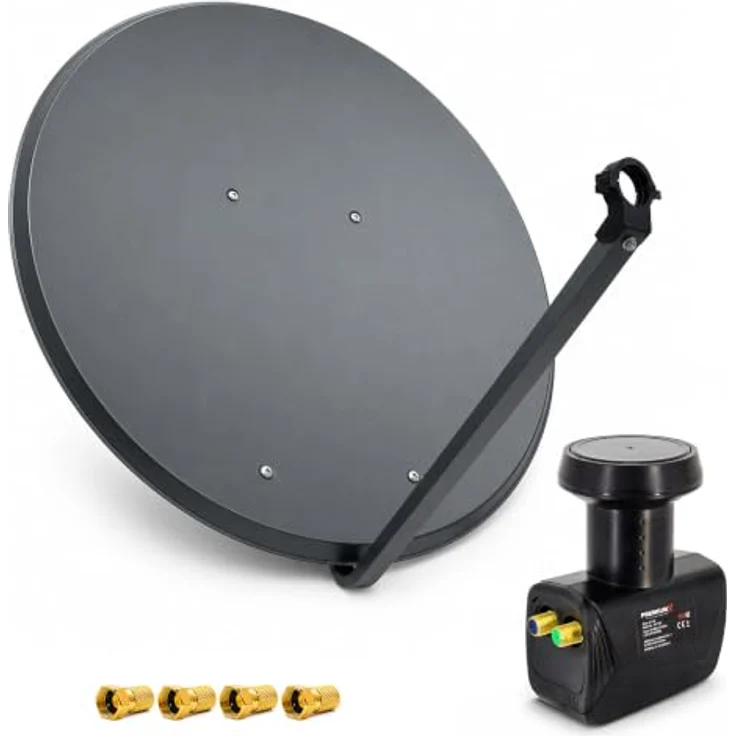 PremiumX Satelliten-Komplettanlage 100cm, Aluminium Antenne in Anthrazit, Twin LNB für bis zu 2 Teilnehmer, inkl. 4 F-Stecker – Bild 1