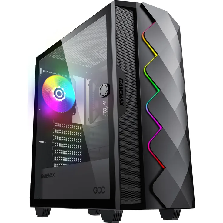 Hyrican Gamemax Diamond COC BK Midi-Tower, ATX Gehäuse mit 14cm Turbo Lüfter, USB 3.0, HD-Audio, schwarz