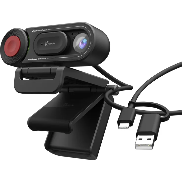 j5Create JVU250 Webcam HD avec mise au point automatique et manuelle, 2 MP, 1920 x 1080 pixels, 30 i (2 Mpx), Webcam, Schwarz