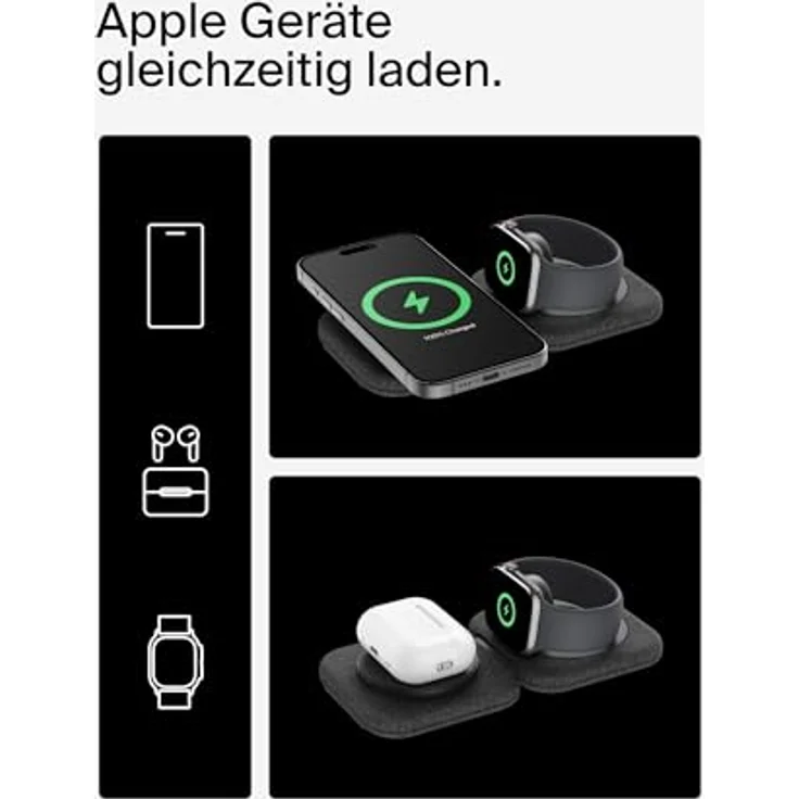 Belkin BoostCharge Pro MagSafe Ladegerät, magnetische 2-in-1 Reiseladestation (15 W) für iPhone 16, Apple Watch 10 & AirPods, einklappbar, Qi2-zertifiziert – Bild 5