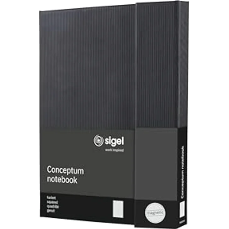 Sigel Notizbuch Conceptum Pure A5, Hardcover mit 194 Seiten, kariert, schwarz, Magnetverschluss, Stiftschlaufe, Archiveingang – Bild 1