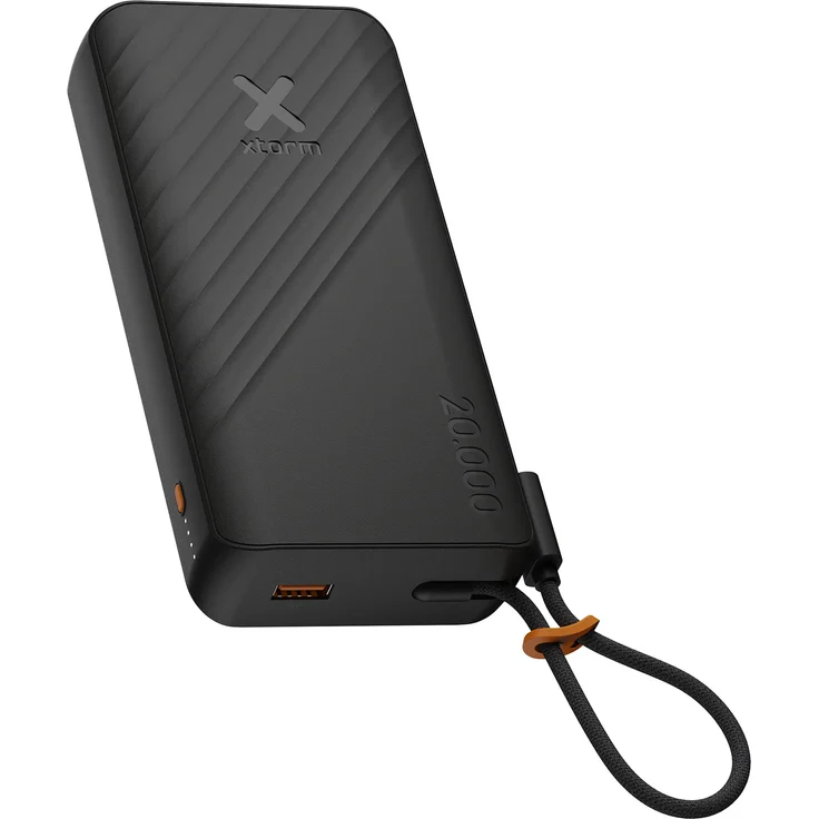 Xtorm Go2 XG2E30W201C, 20000 mAh Power Bank mit 30 W SuperCharge und integriertem USB-C-Kabel, Schwarz Anthrazit