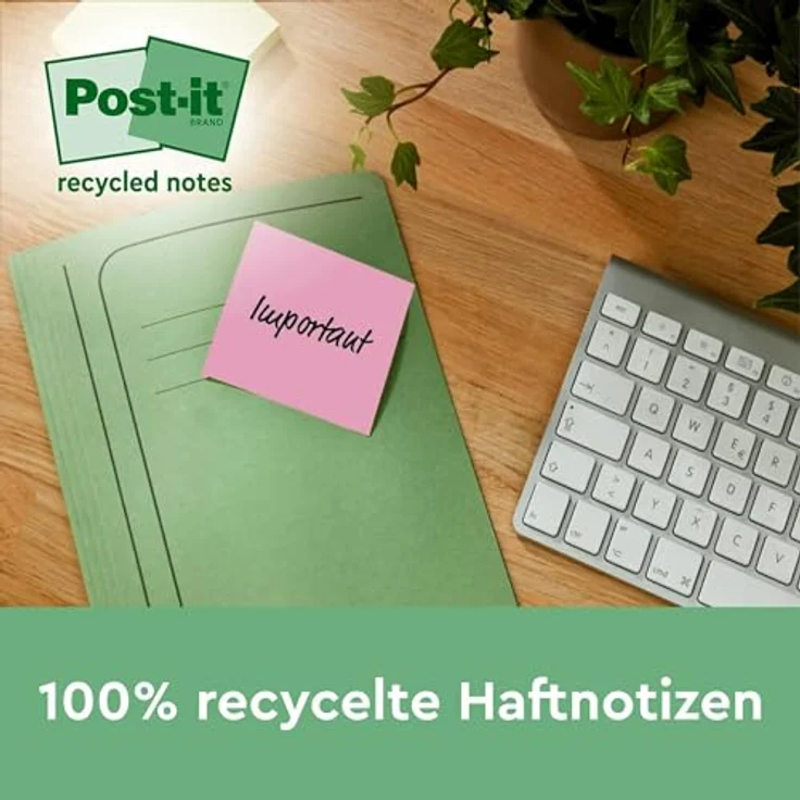 Post-it Notes Super Sticky Haftnotizblock 102x152mm, 4x45 Blatt, mint, denimblau, rosa, limonengrün, 100% Recyclingpapier, rückstandsfrei entfernbar – Bild 2