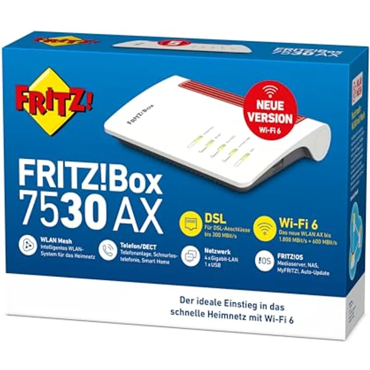 Fritz AVM Fritz!Box 7530 AX WI-FI 6 Router (DSL/VDSL, 1.800 MBit/s (5GHz) & 600 MBit/s (2,4 GHz), bis zu 300 MBit/s mit VDSL-Supervectoring 35b, WLAN Mesh, DECT-Basis) für Österreich – Bild 5