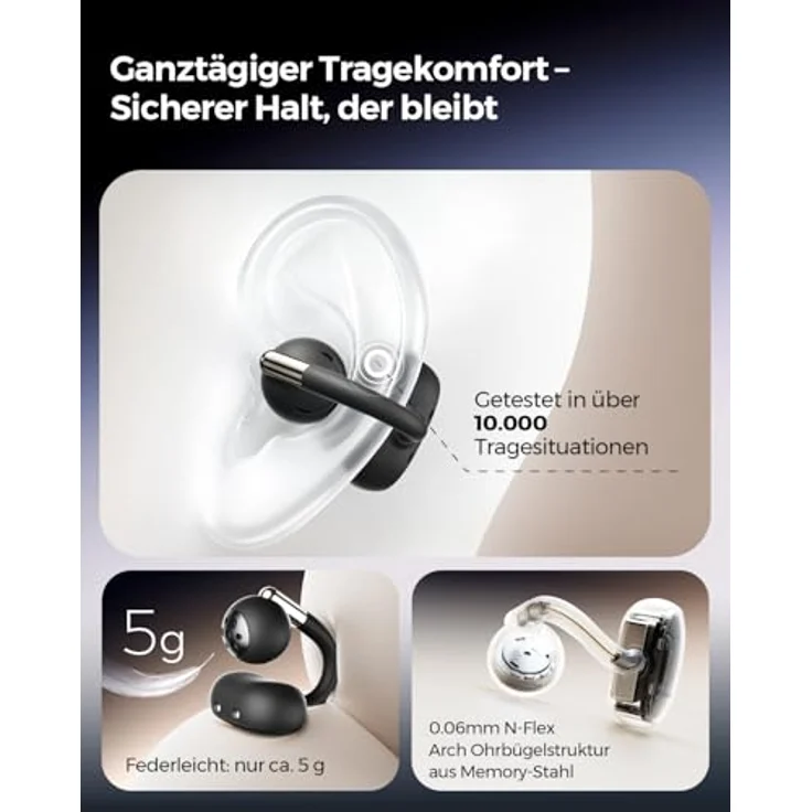 SoundPEATS Clip1 Open Ear Kopfhörer, Hi-Res LDAC, 40 Std. Akku, Dolby Audio, Bluetooth 5.4, IPX5 wasserfest, leichtes Ohrclip-Design mit In Ear Detection – Bild 4