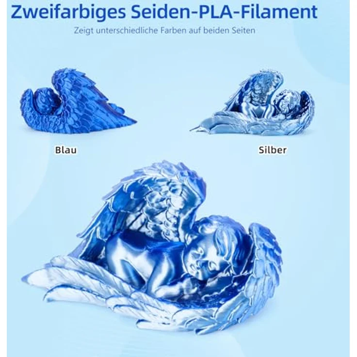 3DHoJor Silk PLA Filament 1.75mm 1KG, Blau-Silber, Zweifarbig, Seiden PLA, 100% vakuumversiegelt – Bild 3