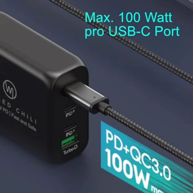 Wicked Chili 100W USB C GaN II Ladegerät | 4 Port Fast Charger PD Netzteil mit PPS für MacBook Pro, iPhone 16, 15, 14, 13 Pro Max Mini & iPad Pro (schwarz)   – Bild 3