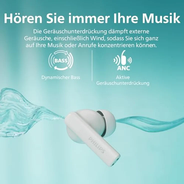 Philips True Wireless In-Ear-Kopfhörer TAT2520WT/00, ANC, 19,5 h Akkulaufzeit, IPX4, Bluetooth 5.4, Weiss – Bild 6