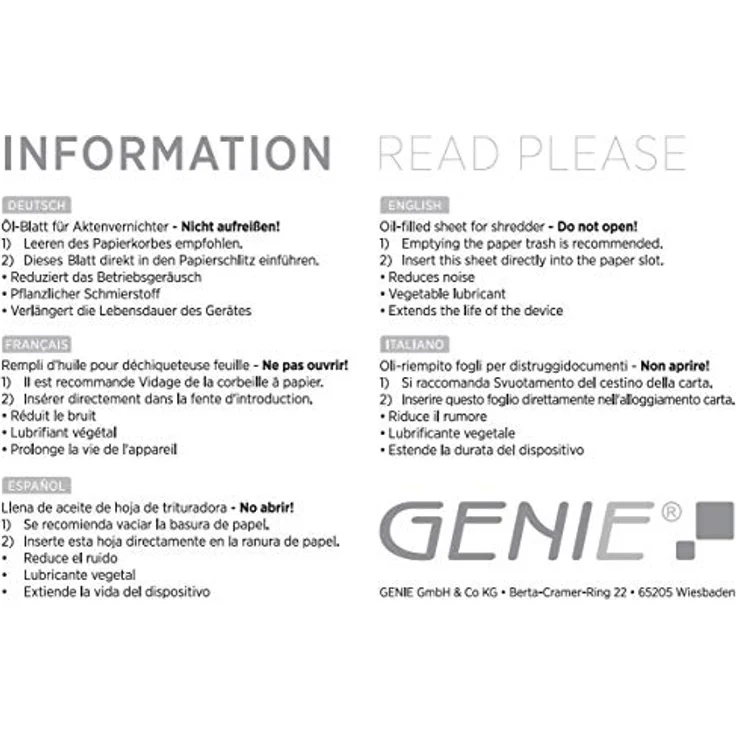 Genie Ölblätter, Ölpapier für Aktenvernichter, 6 Blatt – Bild 4