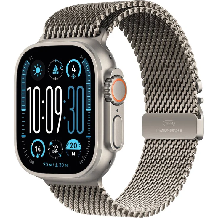 Apple Watch Ultra 2 GPS + Cellular, 49 mm Titangehäuse, Milanese Loop Natur – S – Bild 1