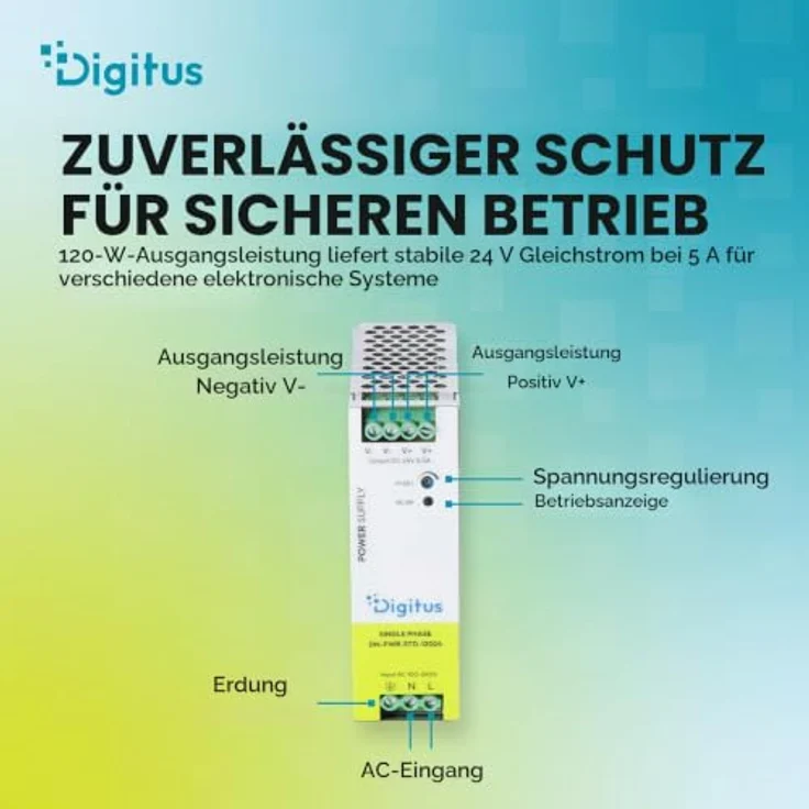 DIGITUS DIGITUS Industrial Netzteil, 24 V, Metallgehäuse, DIN-Schienenmontage, 120 Watt, ATX, 80 Plus – Bild 3