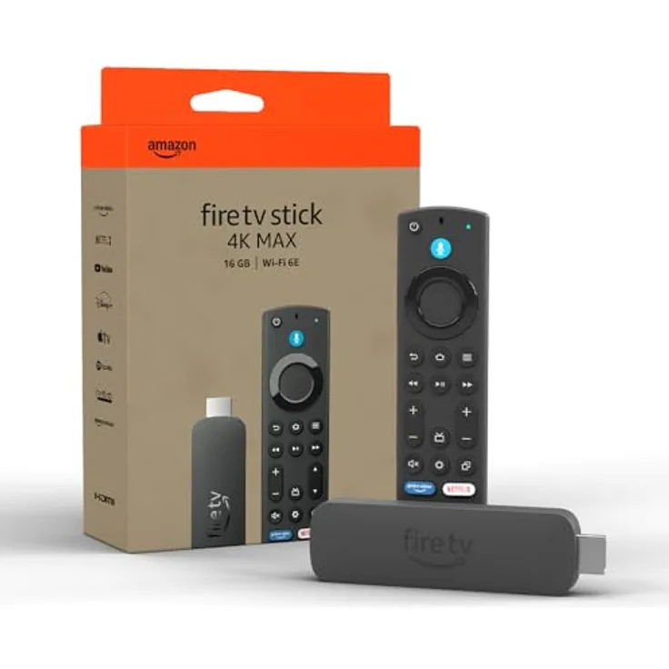 Amazon Fire TV Stick 4K Max, unterstützt Streaming über Wi-Fi 6E, Ambient-TV, 16 GB Speicherplatz