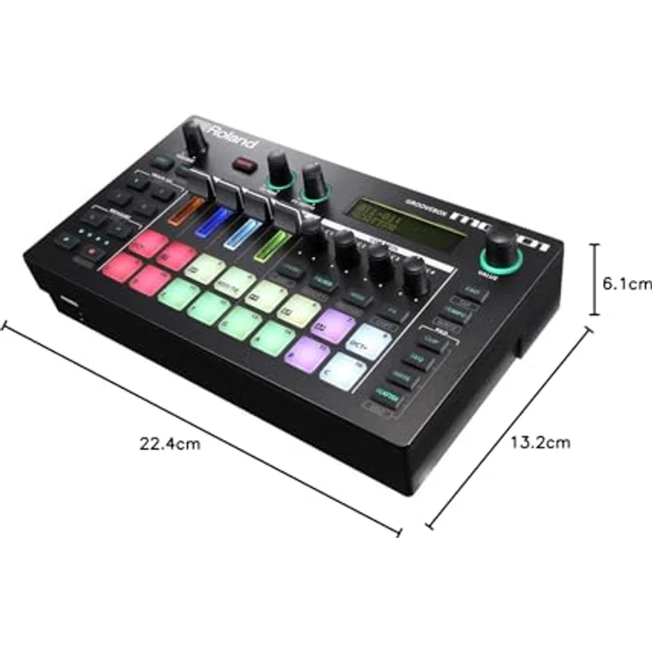 Roland MC-101, kompakte Groovebox mit 4-Spur-Sequencer, integrierten Sounds, importierbaren Loops, betrieb mit AA-Batterien, Schwarz – Bild 12