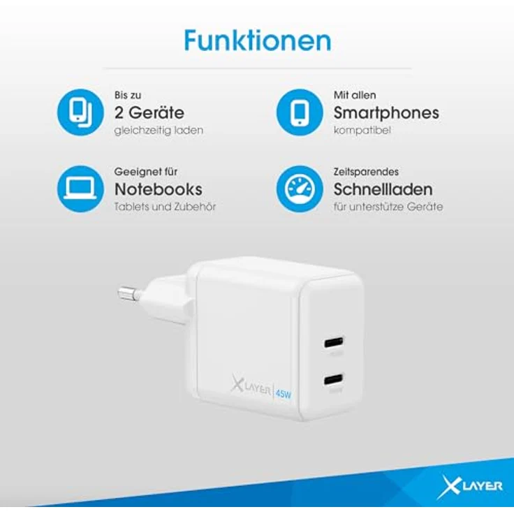 Xlayer Powercharger (45W) USB-Ladegerät mit 2x USB-C Power Delivery 3.0, weiss – Bild 4