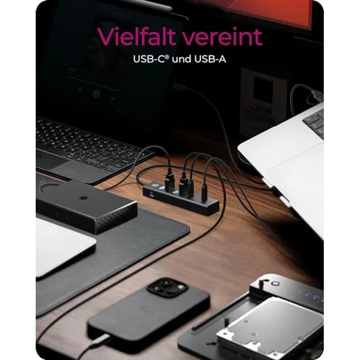 ICY BOX IB-HUB1737-C3, 7-Port USB-Hub mit 4x USB 3.2 Gen 1 Type-A und 3x USB-C, Aluminiumgehäuse in Schwarz, bis zu 5 Gbps Datenübertragung – Bild 3