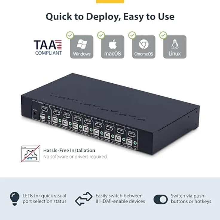 StarTech.com 8-Port HDMI KVM Switch, Rackmount 1HE, 4K 60Hz HDMI 2.0, TAA, Schwarz – Bild 3