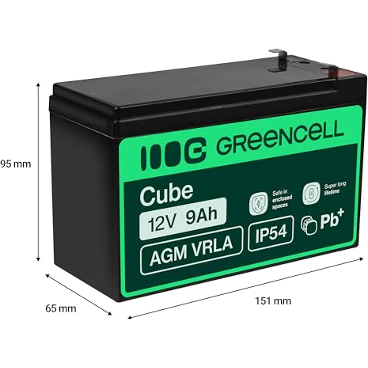 Green Cell AGM06 VRLA 12 V 9 Ah AGM (W x H x D) 151 x 95 x 65 mm 6.35 mm blade terminal High number of charge cycles – Bild 3