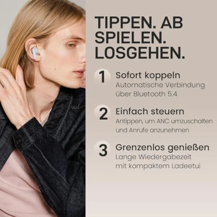 sudio A3 Pro True Wireless Kopfhörer, Noise Cancelling In Ear mit Bluetooth 5.4, 25h Spielzeit, USB-C Ladecase, Weiß – Bild 5
