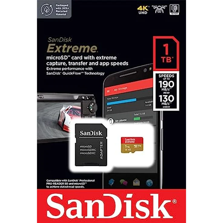 SanDisk Extreme microSDXC UHS-I Speicherkarte 1 TB + Adapter (Für Smartphones, Actionkameras und Drohnen, A2, C10, V30, U3, 190 MB/s Übertragung, RescuePRO Deluxe) – Bild 5