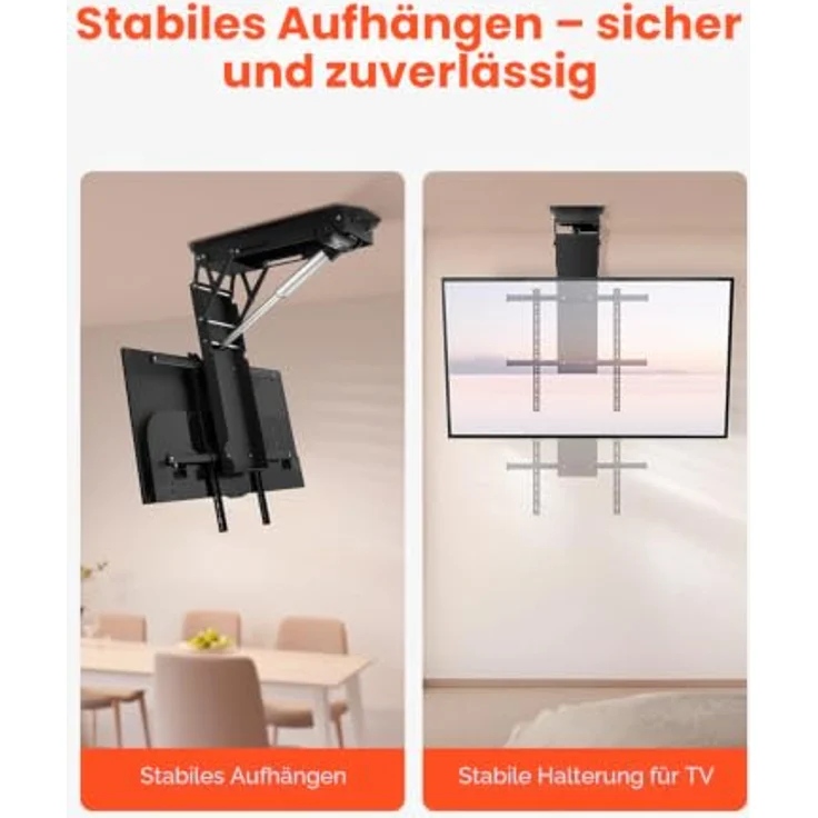 VEVOR motorisierte TV Deckenhalterung, elektrisch höhenverstellbar für 32-70 Zoll Fernseher bis 50 kg, mit max. VESA 60 x 60 cm und Neigungswinkel bis -75° – Bild 4