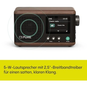 Pure Mini Radio numérique Portable Classique - Dab & FM - Bluetooth 5,3-15 Heures d'autonomie - 2 Options d'égaliseur - écran Couleur 2,4 - Sangle de Transport - Coton Blanc/chêne - Compact