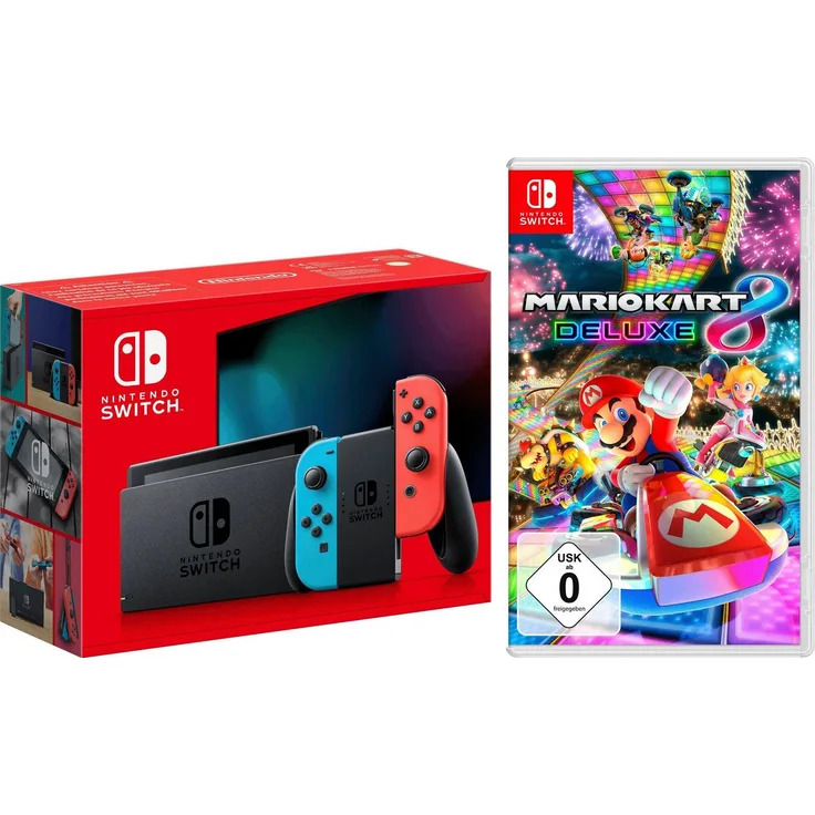 Nintendo Switch Switch Neon-Rot/Neon-Blau, Handheld-Konsole mit flexiblem Spielmodus und Mario Kart 8 Deluxe