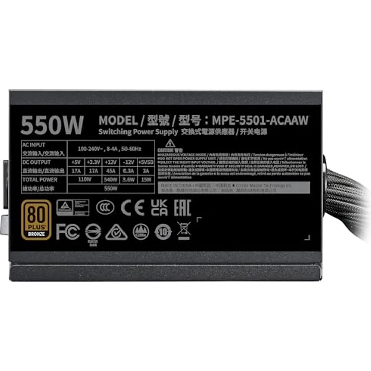 Cooler Master MWE Bronze V3 230V, PC Netzteil 550 W mit ATX 3.1 Unterstützung, leisem HDB-Lüfter und 80 Plus Bronze Effizienz, Schwarz – Bild 4