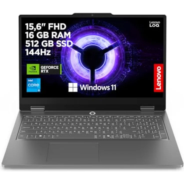 Lenovo LOQ Essential Gaming AI Laptop, 15.6" FHD 144Hz, NVIDIA GeForce RTX 5050, Intel Core i5-13450HX, 16GB RAM, 512GB SSD, Windows 11, Grau, Weiss-beleuchtet, 3 Monate Game Pass – Bild 1