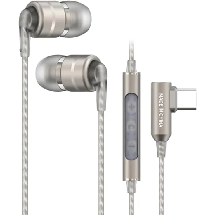 SoundMAGIC E80D Digital USB C Headphones - Type C Wired Earbuds with Microphone HiFi Stereo Earphones Powerful Bass Noise Isolating Compatible with Android Device, Gunmetal