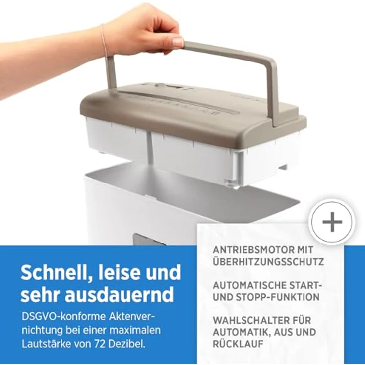 GENIE 440 X II Aktenvernichter, Cross-Cut Papierschredder P-4, 9-Liter-Behälter, Braun-Weiß, Überhitzungsschutz, Rücklauffunktion – Bild 5