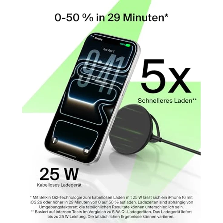 Belkin UltraCharge Qi2 25 W, Magnetisches Schnellladegerät mit MagSafe, inklusive 2 m USB-C-Kabel, Schwarz – Bild 3