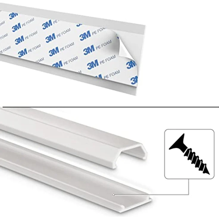 Hama Selbstklebender Kabelkanal weiß (3x Kunstoffleiste 1 Meter Länge, für 3 Kabel, eckige PVC Kabelabdeckung) - Preisvergleich – Bild 3