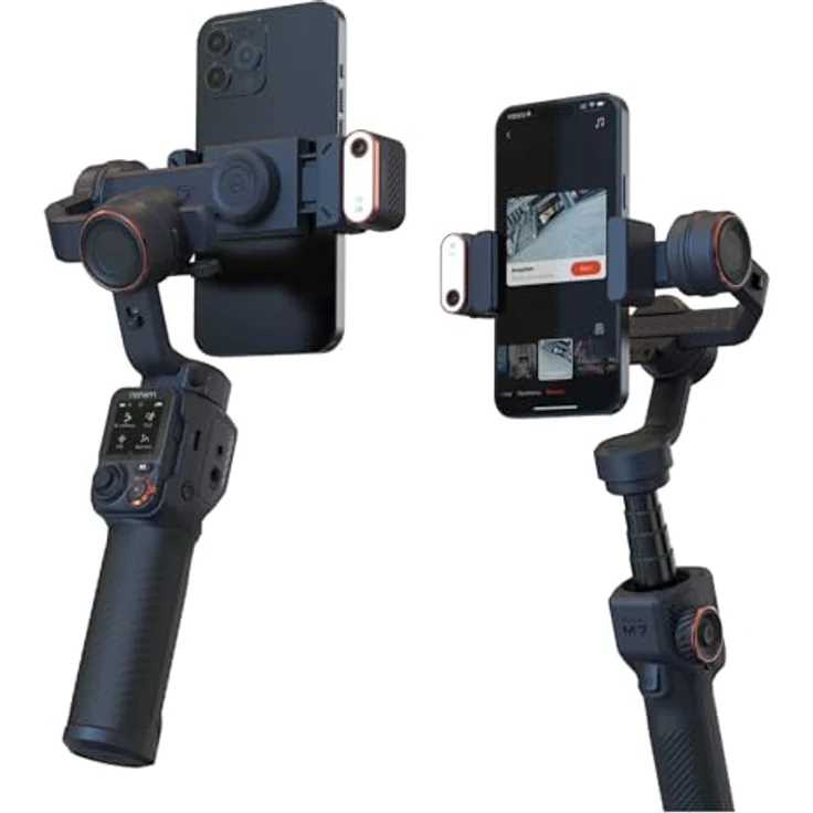 Hohem iSteady M7 AI Tracking Smartphone Gimbal 3-Achse-Telefonstabilisator mit 1,4-Zoll-OLED-Touchscreen-Magnetic, Fülllicht, Verlängerungstab für iPhone und Android-Videoaufzeichnung, RGB- und CCT-Fülllicht, Fernbedienung, Akkulaufzeit 12 Stunden, Schwarz – Bild 3