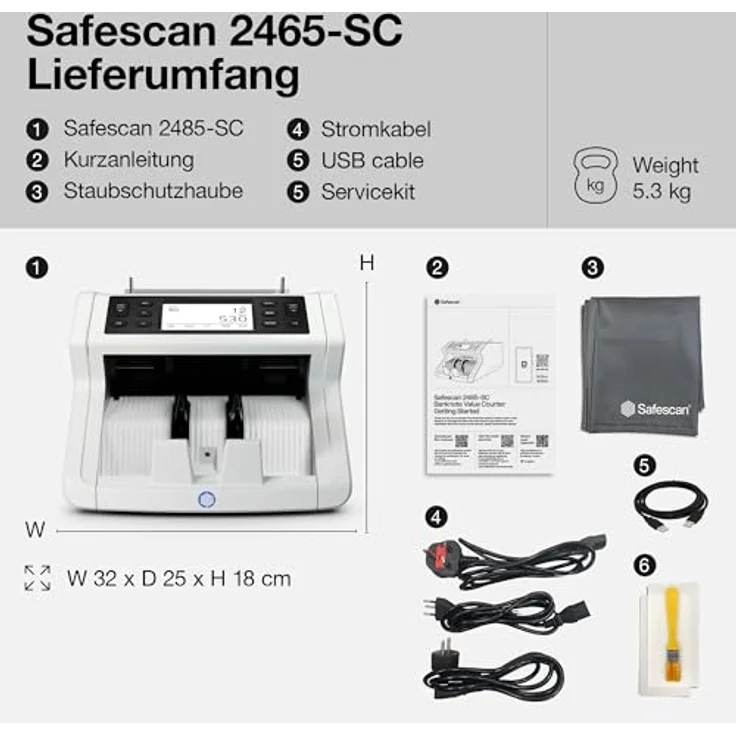 Safescan Banknotenzähler 2485-SC, Geldzählmaschine mit 100 % Falschgelderkennung, Wertzählung für bis zu 40 Währungen, Bluetooth App-Funktion, Touch-Display – Bild 7
