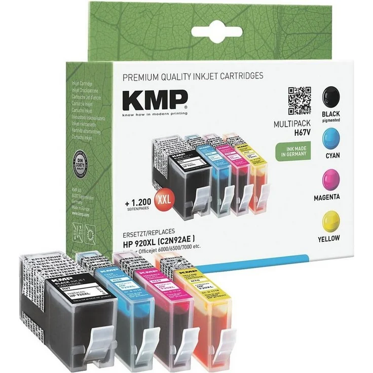 KMP Tintenpatrone Set XXL, 4-tlg., ersetzt HP »H67V« Nr. 920 XL, schwarz, cyan, magenta, gelb, Kapazität bis zu 1200/1100 Seiten