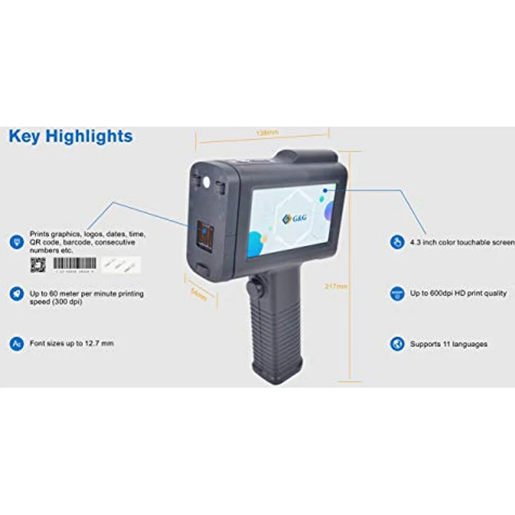 G&G GG-HH1001B, Beschriftungsgerät mit 600 x 600 dpi, 60 m/min, Farb-Touchscreen, schwarz – Bild 2