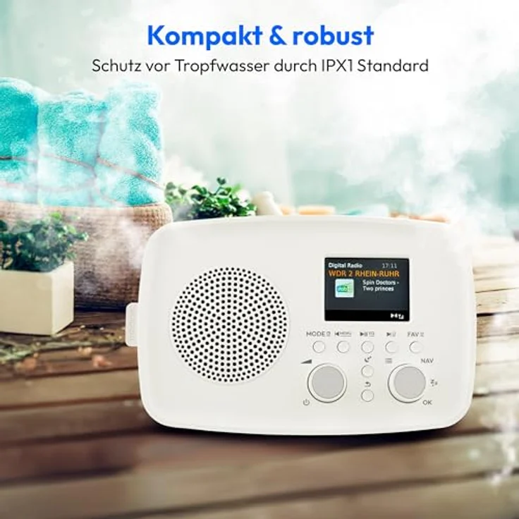 MEDION DAB+ Radio DRE-1, Bluetooth-fähig, DAB+/UKW Empfang, Tropfwasserschutz, Wecker mit Schlummerfunktion, weiß – Bild 5